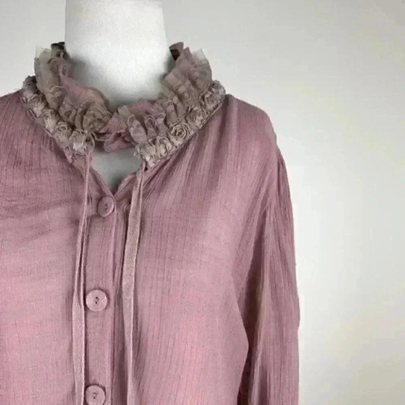 Noelle top sz L/XL pink mauve button down ruffle - Picture 2 of 10